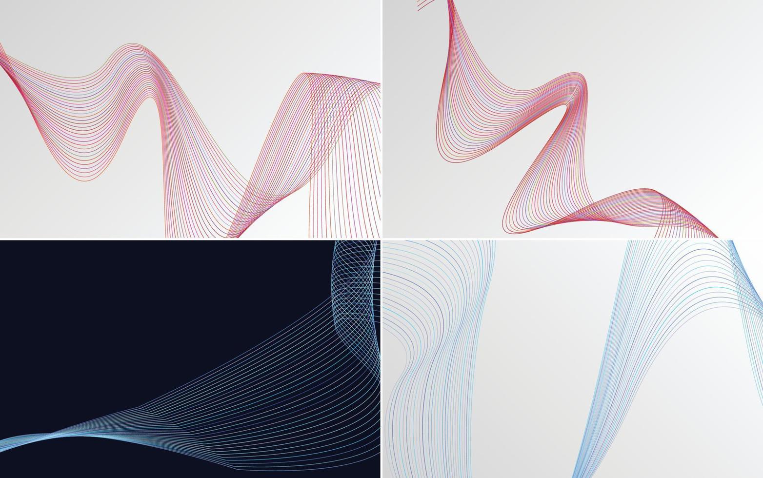 conjunto de 4 líneas de ondas abstractas de fondo de patrón de onda geométrica vector