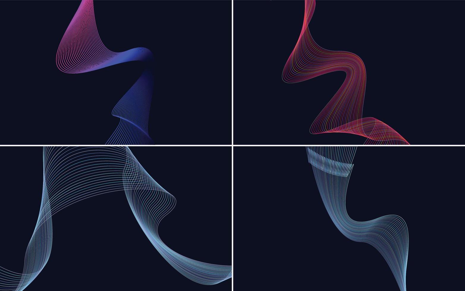 Set of 4 geometric wave pattern background Abstract waving line vector