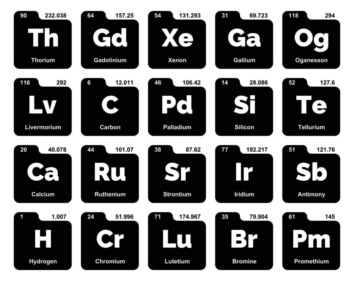 20 Preiodic table of the elements Icon Pack Design vector