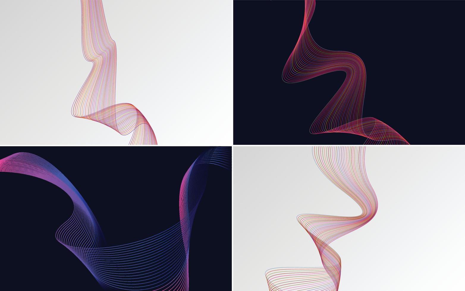 Set of 4 geometric wave pattern background Abstract waving line vector