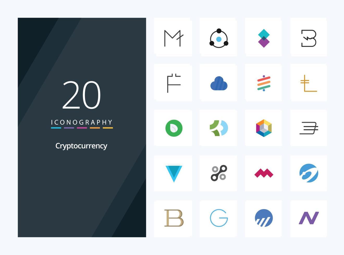 20 icono de color plano de criptomoneda para presentación vector