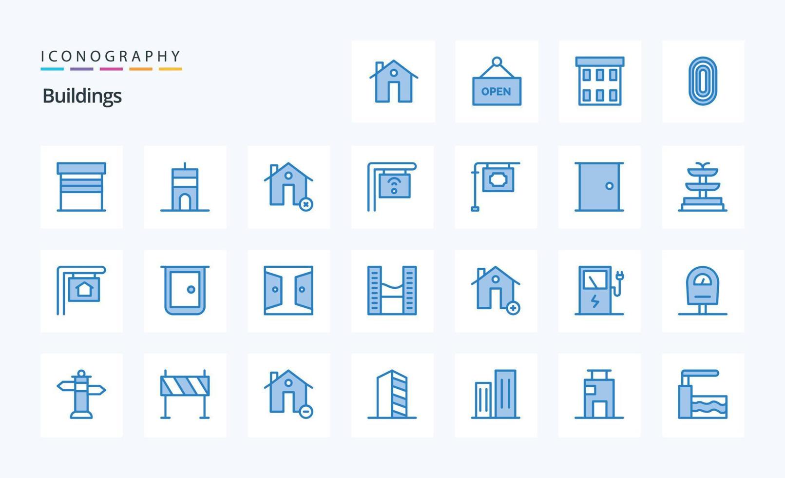 paquete de iconos azules de 25 edificios vector
