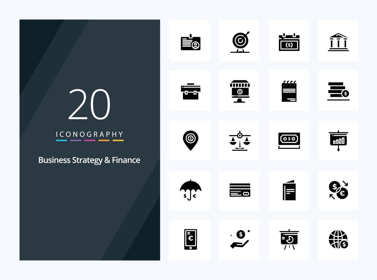 20 Business Strategy And Finance Solid Glyph icon for presentation vector