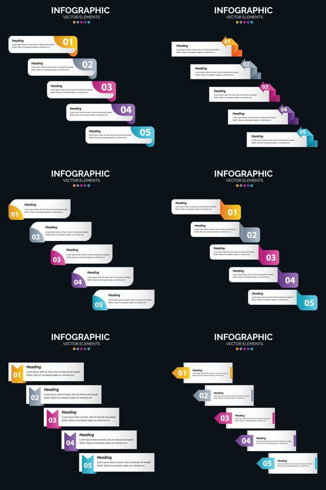 Vector 6 Infographics Pack Presentation slide template 5 Steps cycle diagrams and timelines