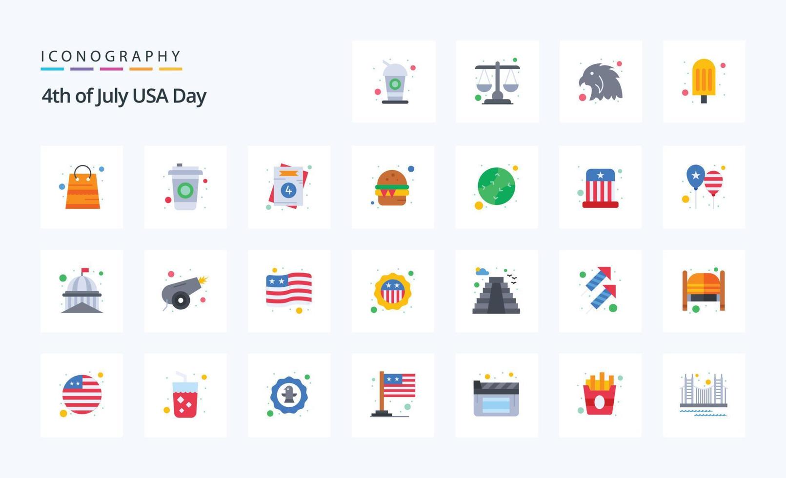 25 Usa Flat color icon pack vector