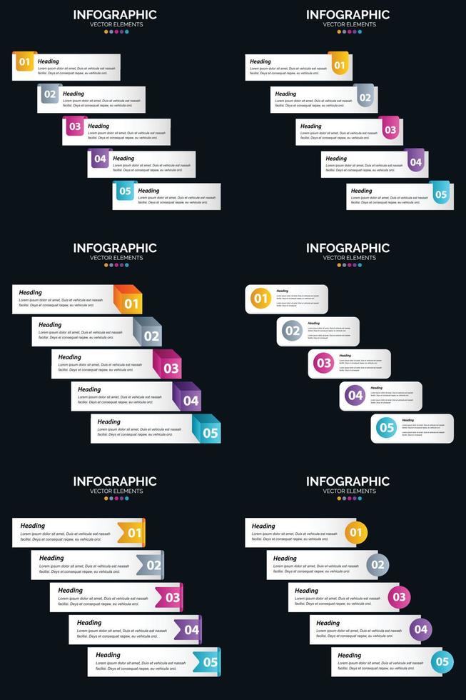 Vector 6 Infographics Pack Presentation slide template 5 Steps cycle diagrams and timelines