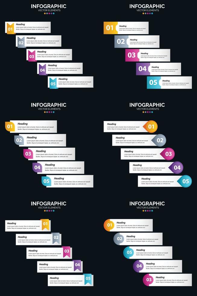 Vector 6 Infographics Pack Presentation slide template 5 Steps cycle diagrams and timelines