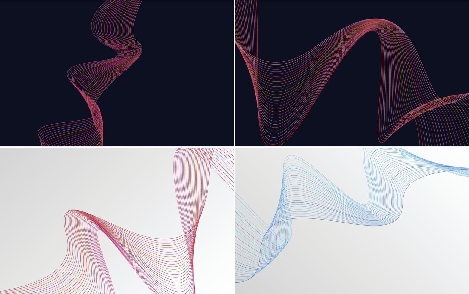 Set of 4 geometric wave pattern background Abstract waving line vector