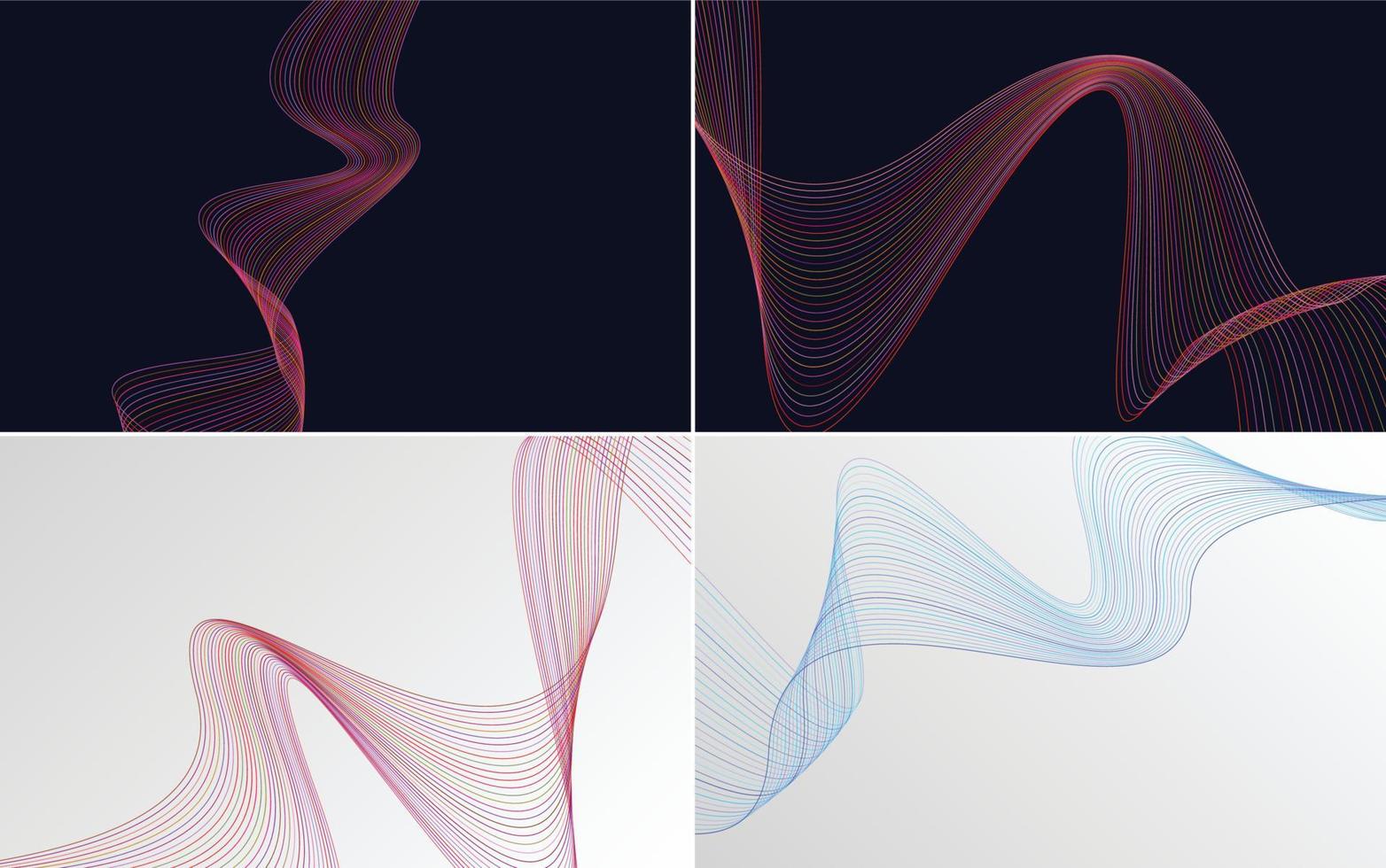 conjunto de 4 líneas de ondas abstractas de fondo de patrón de onda geométrica vector