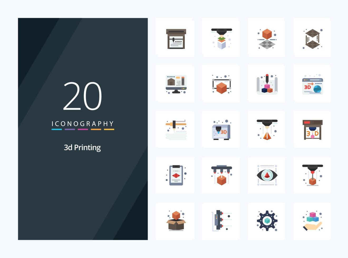 20 icono de color plano de impresión 3d para presentación vector
