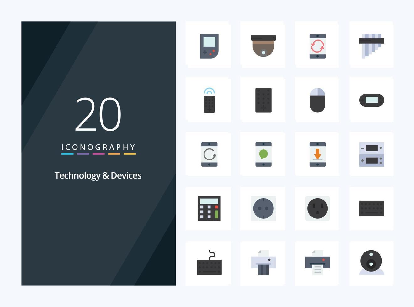 20 Devices Flat Color icon for presentation vector