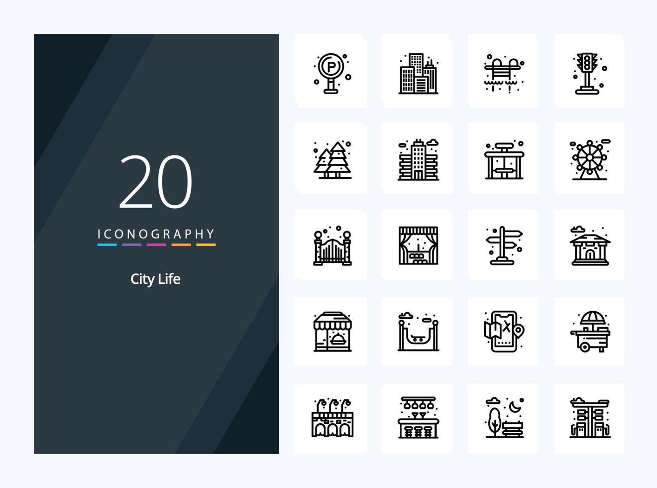 20 City Life Outline icon for presentation vector