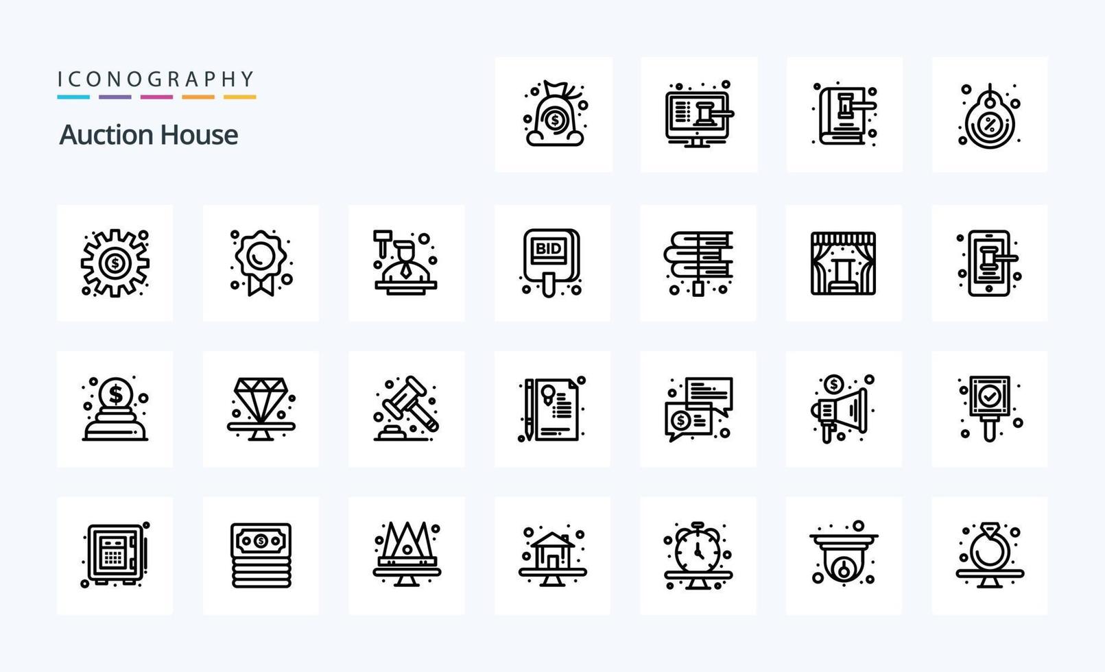 paquete de iconos de 25 líneas de subasta vector
