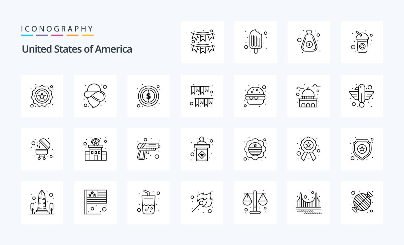 paquete de iconos de línea de 25 estados unidos vector