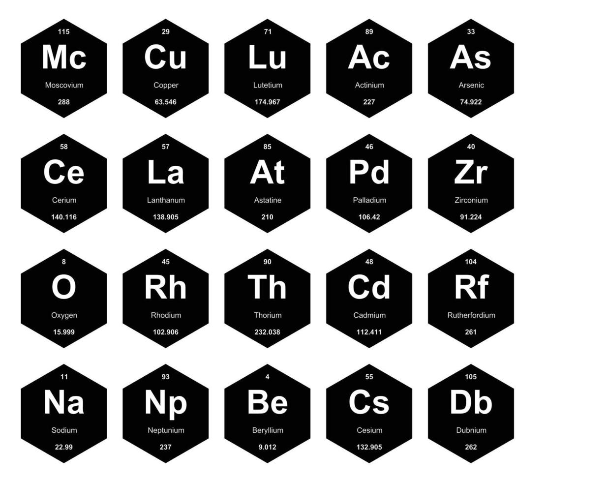 diseño de paquete de iconos de 20 tablas preiodicas de los elementos vector