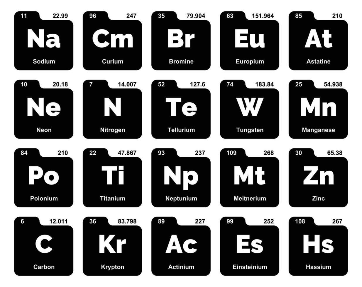 diseño de paquete de iconos de 20 tablas preiodicas de los elementos vector