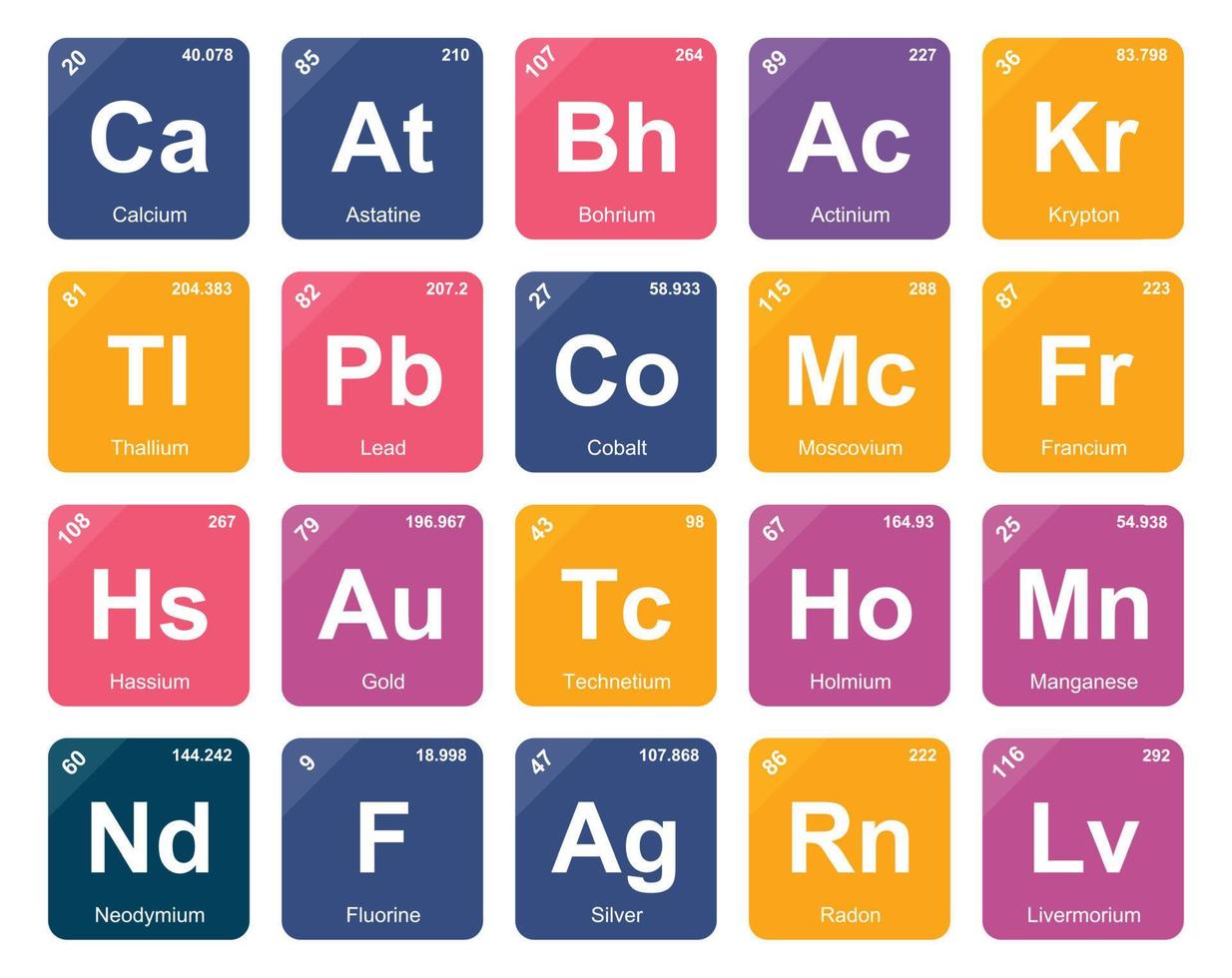 20 Preiodic table of the elements Icon Pack Design vector