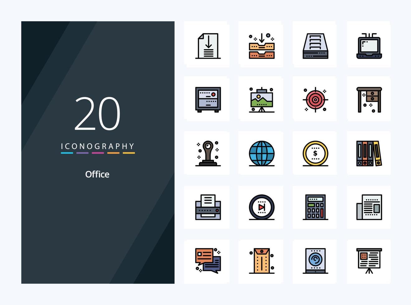 20 Office line Filled icon for presentation vector