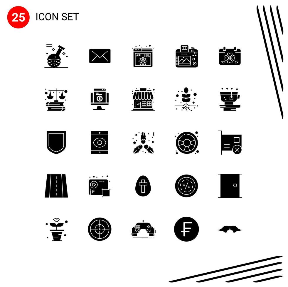 Set of 25 Vector Solid Glyphs on Grid for day calendar code hobby image Editable Vector Design Elements