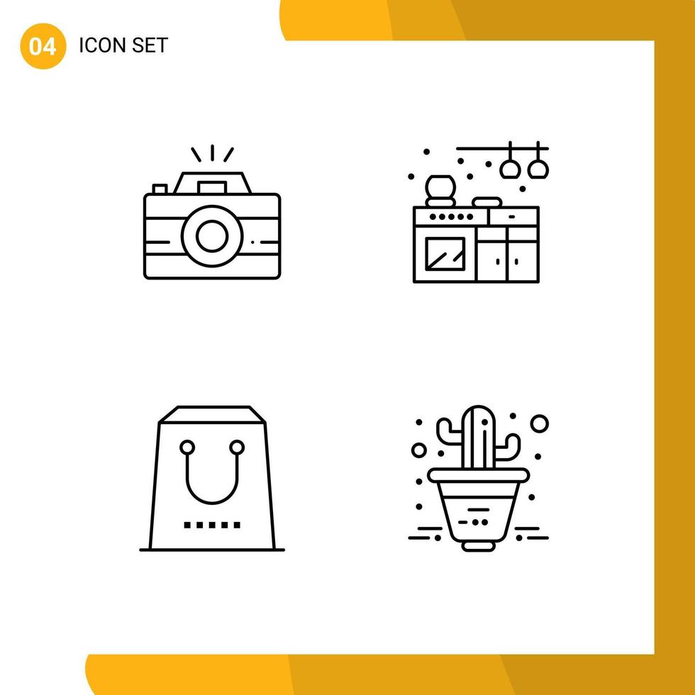 4 Thematic Vector Filledline Flat Colors and Editable Symbols of camera e photography kitchen purchase Editable Vector Design Elements