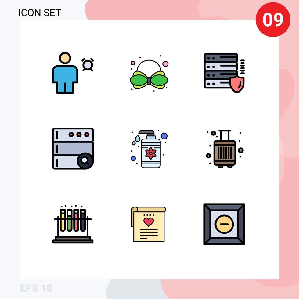 paquete de línea de vector editable de 9 colores planos de línea de llenado simple de elementos de diseño de vector editables de la base de datos del servidor gdpr de spa drop