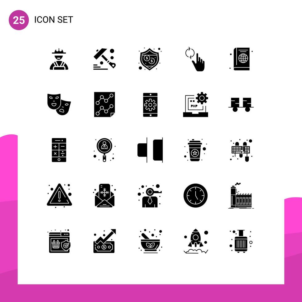 Set of 25 Modern UI Icons Symbols Signs for diary cover shield book gesture Editable Vector Design Elements