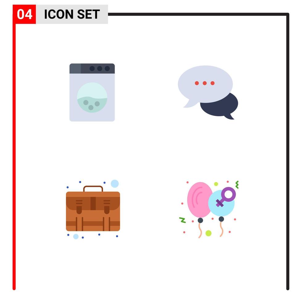 4 Universal Flat Icons Set for Web and Mobile Applications machine suitcase chat services balloon Editable Vector Design Elements