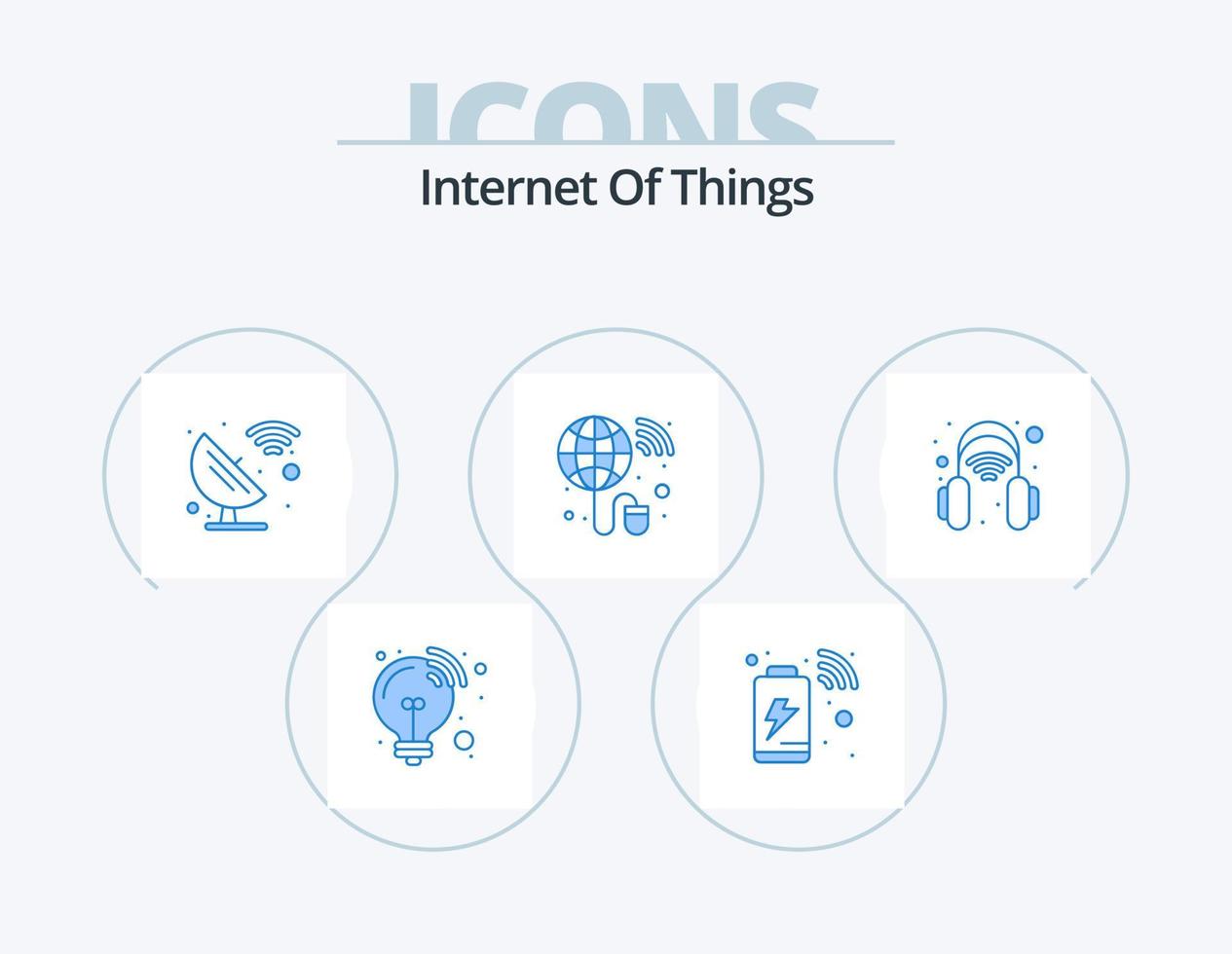 Internet Of Things Blue Icon Pack 5 Icon Design. headphones. connection. satellite. network. global vector