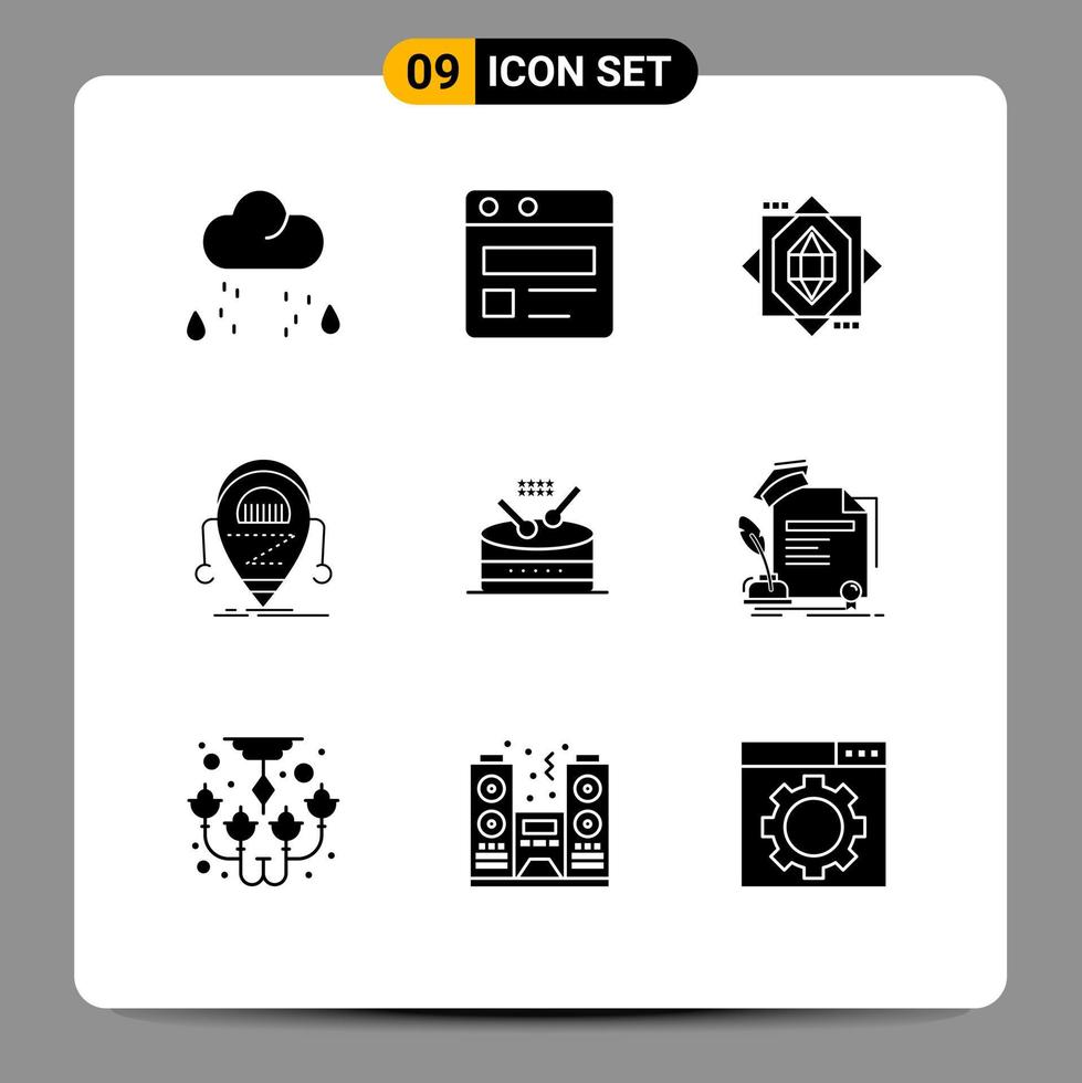 paquete de iconos vectoriales de stock de 9 signos y símbolos de línea para la tecnología de formación de tambores musicales elementos de diseño vectorial editables de droides vector