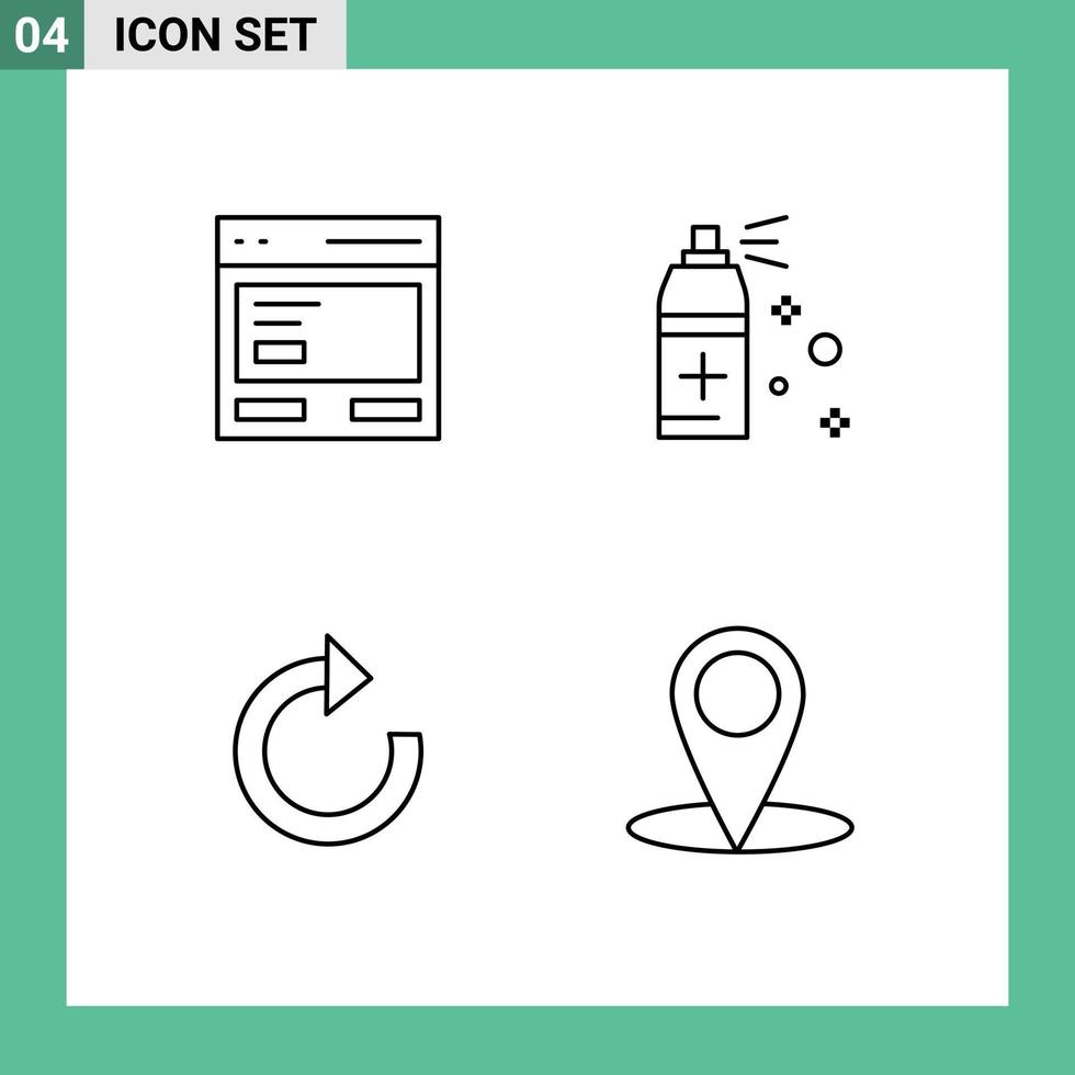 Modern Set of 4 Filledline Flat Colors and symbols such as action restore interface cleaning location Editable Vector Design Elements
