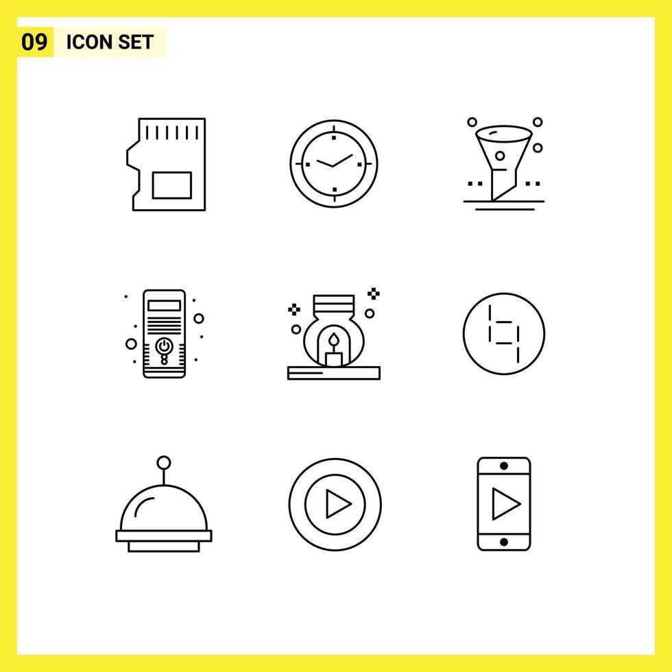 Group of 9 Modern Outlines Set for relax system browser pc computer Editable Vector Design Elements