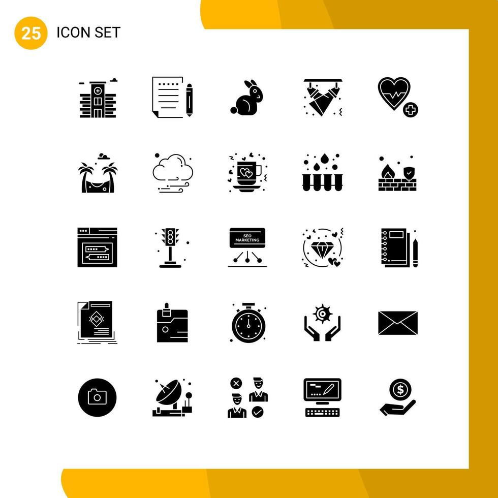 25 Thematic Vector Solid Glyphs and Editable Symbols of heart medical easter night light Editable Vector Design Elements