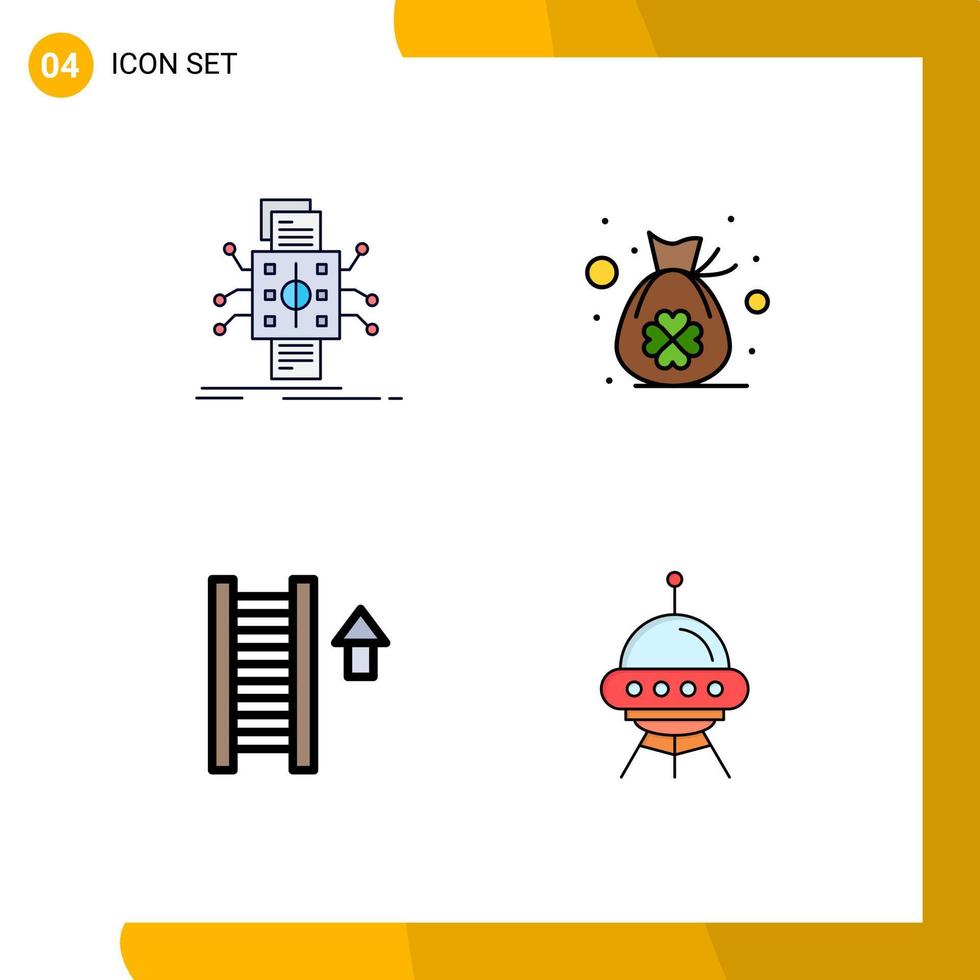 Universal Icon Symbols Group of 4 Modern Filledline Flat Colors of analysis ladder processing bag of clover staircase Editable Vector Design Elements