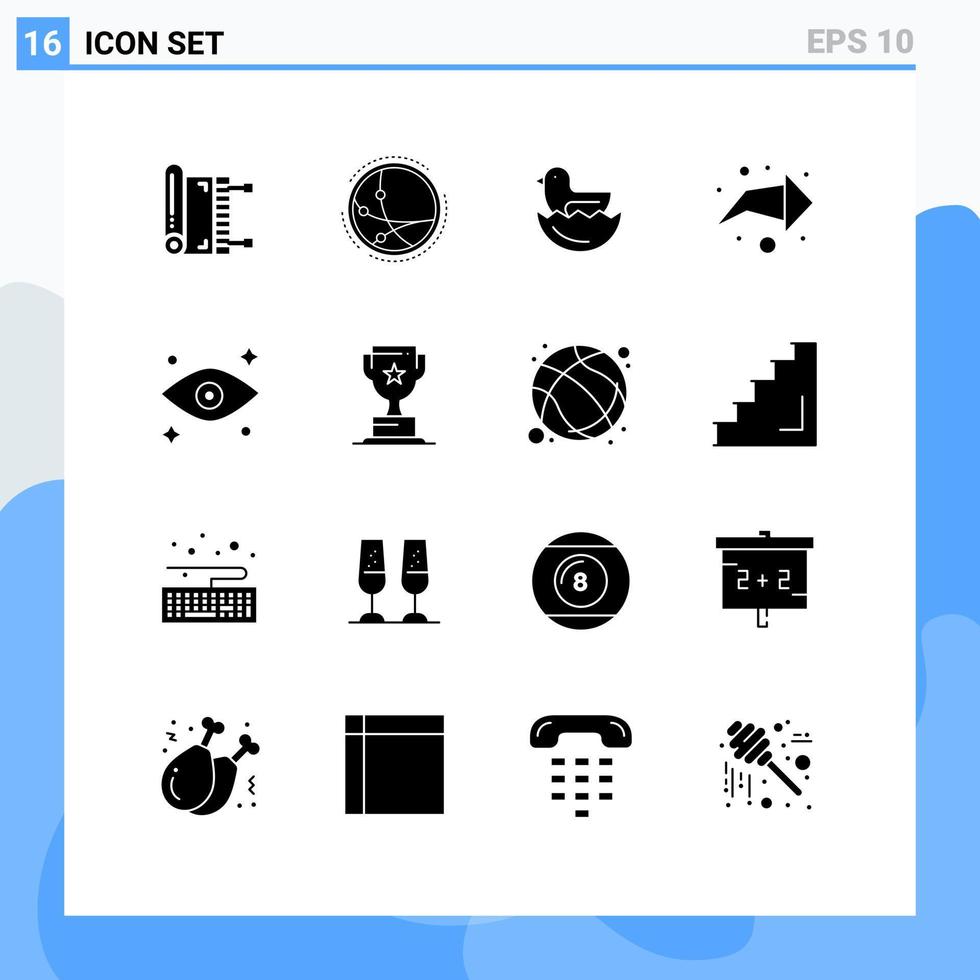 Set of 16 Modern UI Icons Symbols Signs for eyes direction internet right easter Editable Vector Design Elements