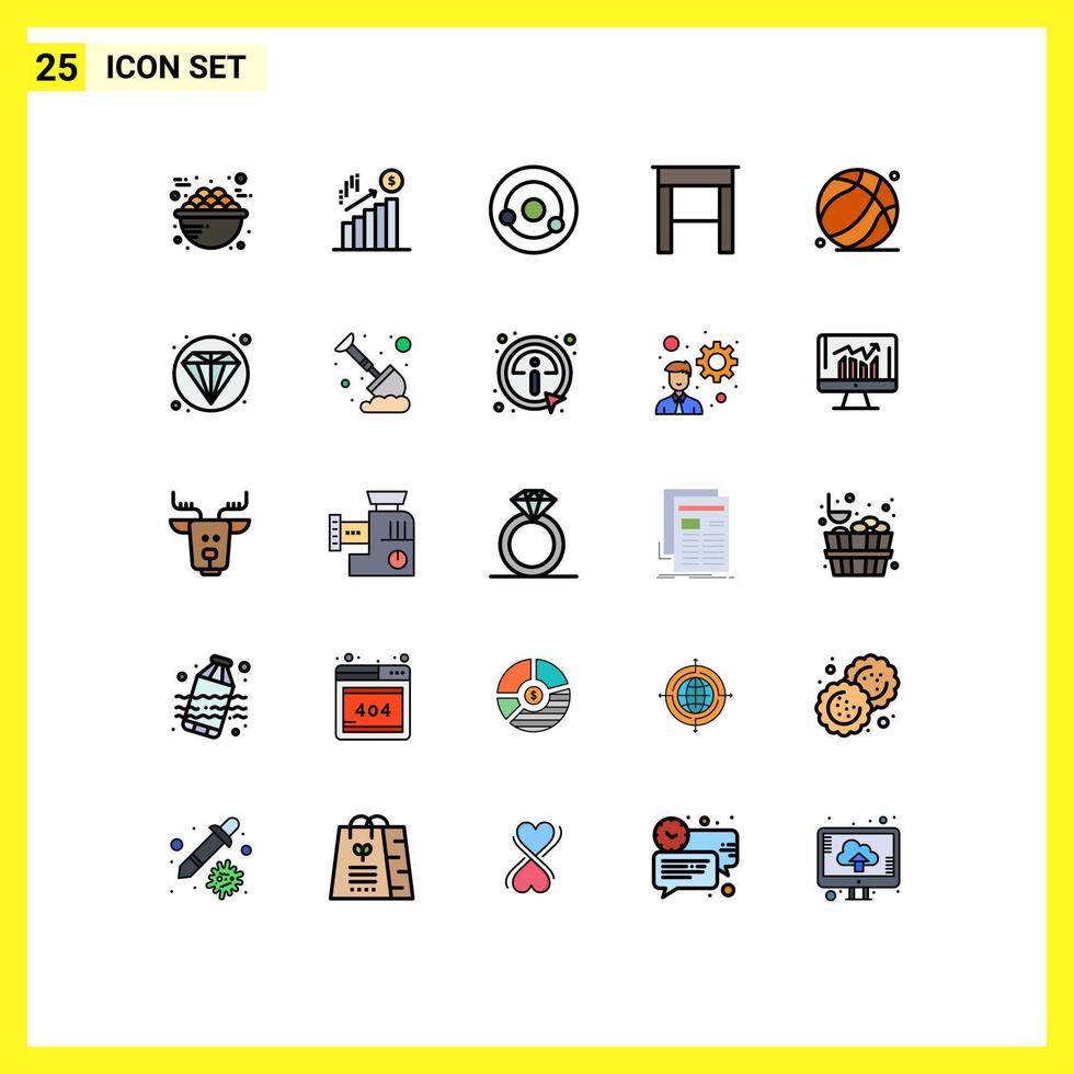 25 Filled line Flat Color concept for Websites Mobile and Apps dad table dollar furniture molecule Editable Vector Design Elements