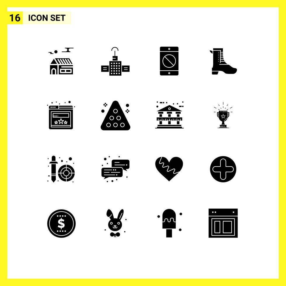 16 Thematic Vector Solid Glyphs and Editable Symbols of rating spring device shoe activity Editable Vector Design Elements