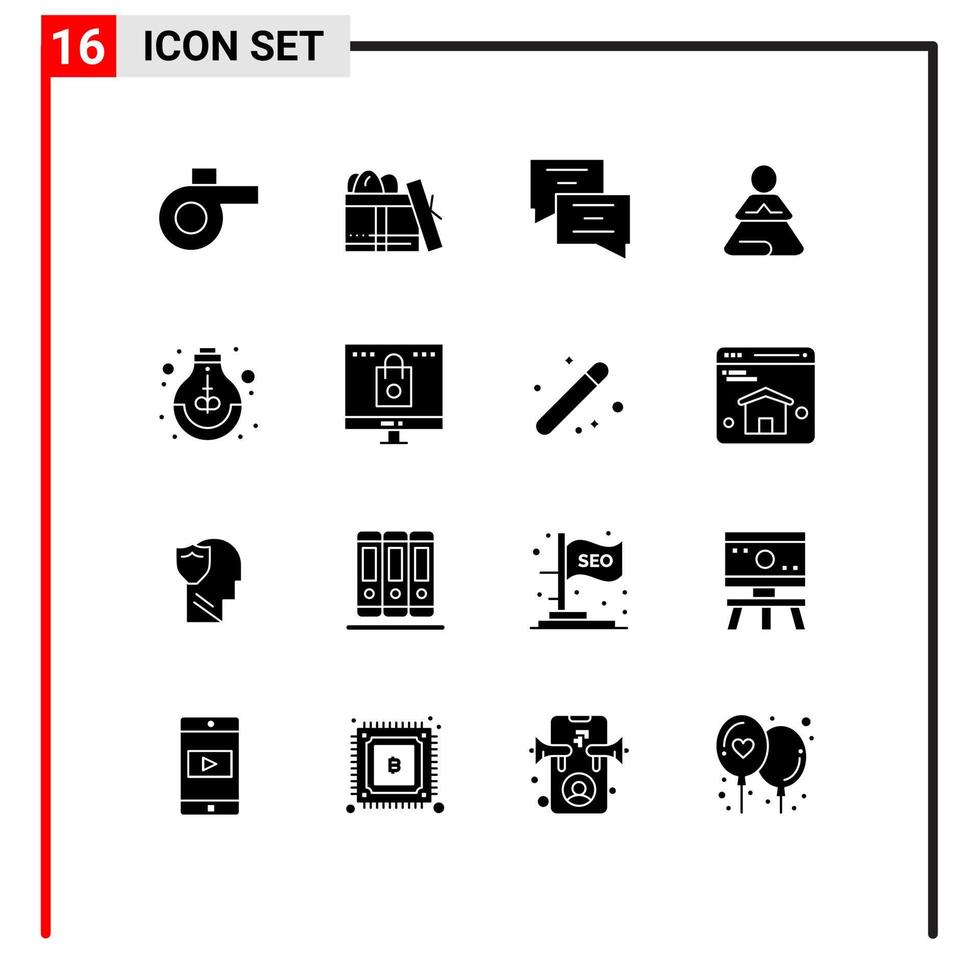 Set of 16 Modern UI Icons Symbols Signs for study idea message growth yoga Editable Vector Design Elements