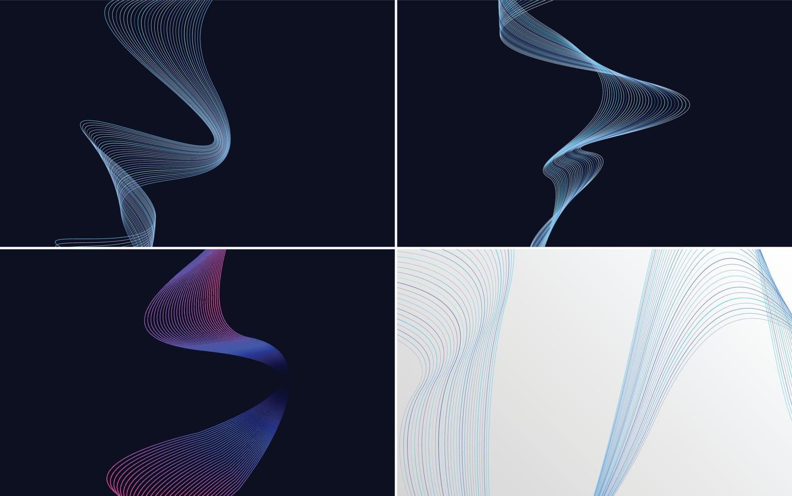 Set of 4 geometric wave pattern background Abstract waving line vector