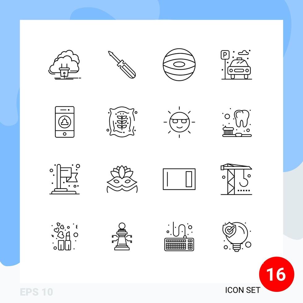 Group of 16 Outlines Signs and Symbols for notification car repair life space Editable Vector Design Elements