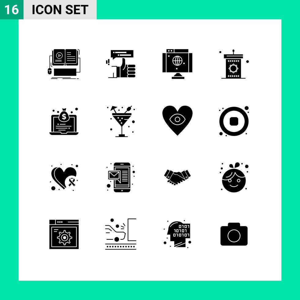 Set of 16 Modern UI Icons Symbols Signs for mosque speaker marketing podium network Editable Vector Design Elements