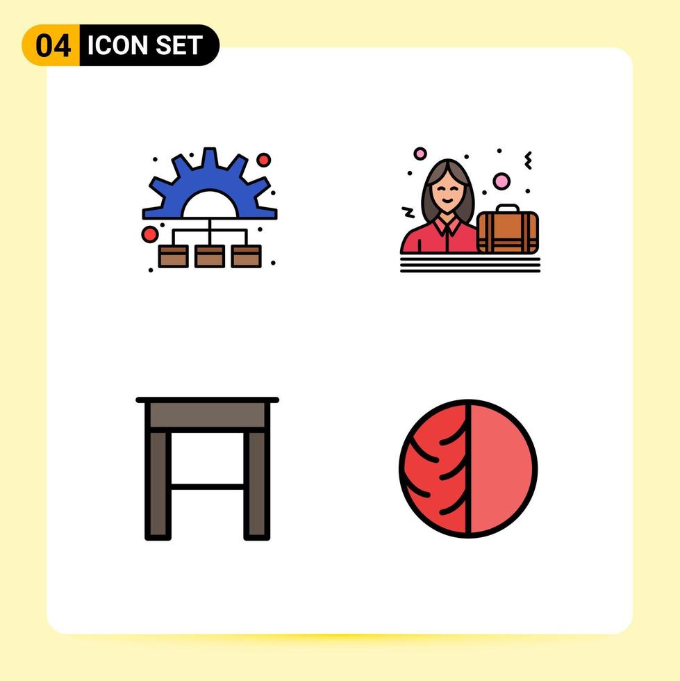 Set of 4 Modern UI Icons Symbols Signs for management furniture working case dermatologist Editable Vector Design Elements