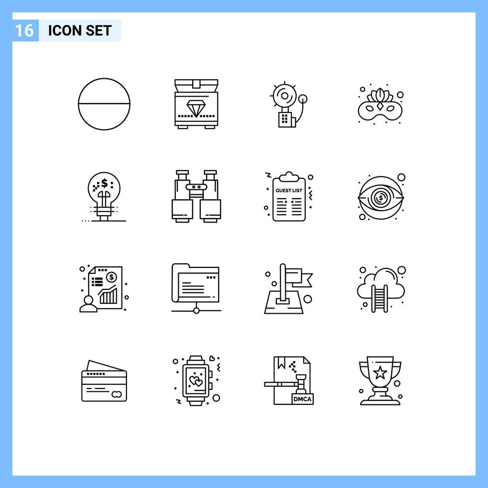 Modern Set of 16 Outlines and symbols such as idea finance fire fintech innovation mask Editable Vector Design Elements