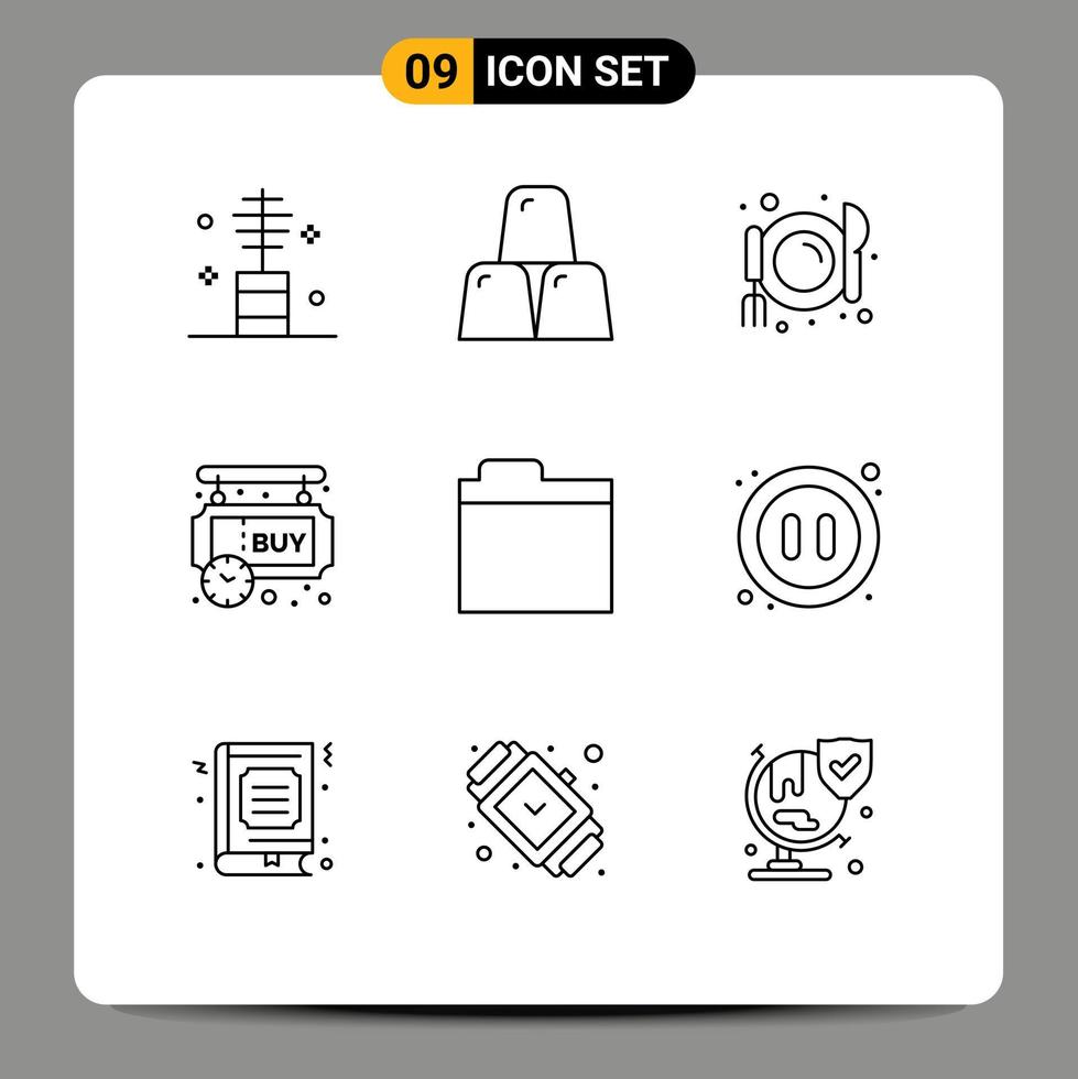9 Universal Outlines Set for Web and Mobile Applications files shopping gold pending sign board Editable Vector Design Elements