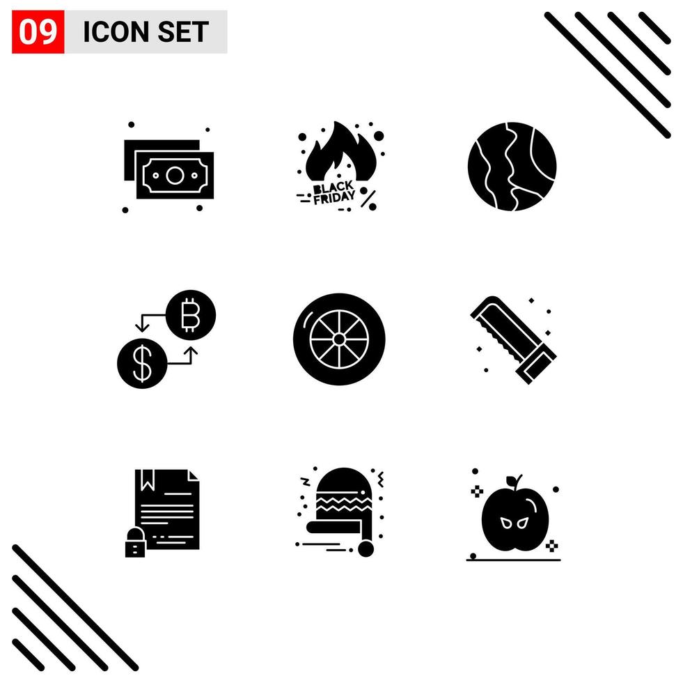 9 iconos creativos signos y símbolos modernos de dinero de neumáticos elementos de diseño vectorial editables de geografía digital global vector