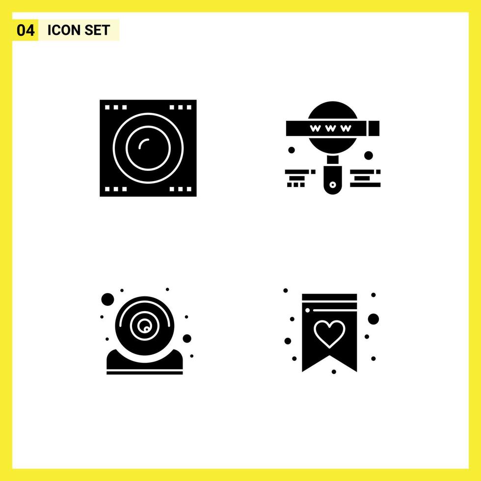 4 Universal Solid Glyphs Set for Web and Mobile Applications devices hardware technology search webcam Editable Vector Design Elements