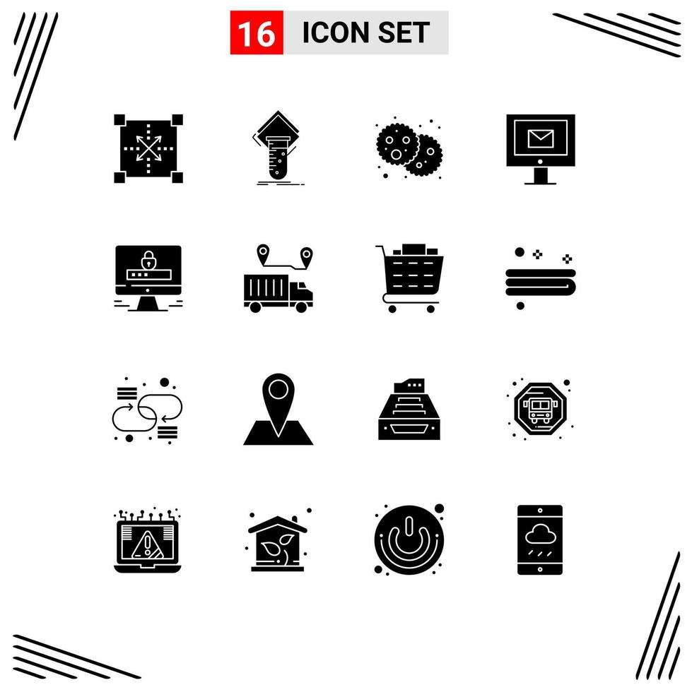 Modern Set of 16 Solid Glyphs and symbols such as service mail test computer holi Editable Vector Design Elements