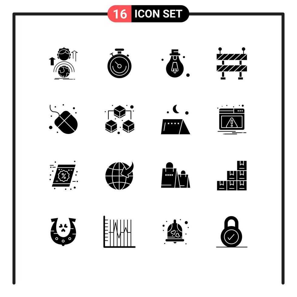 Set of 16 Commercial Solid Glyphs pack for big hardware time computer block Editable Vector Design Elements