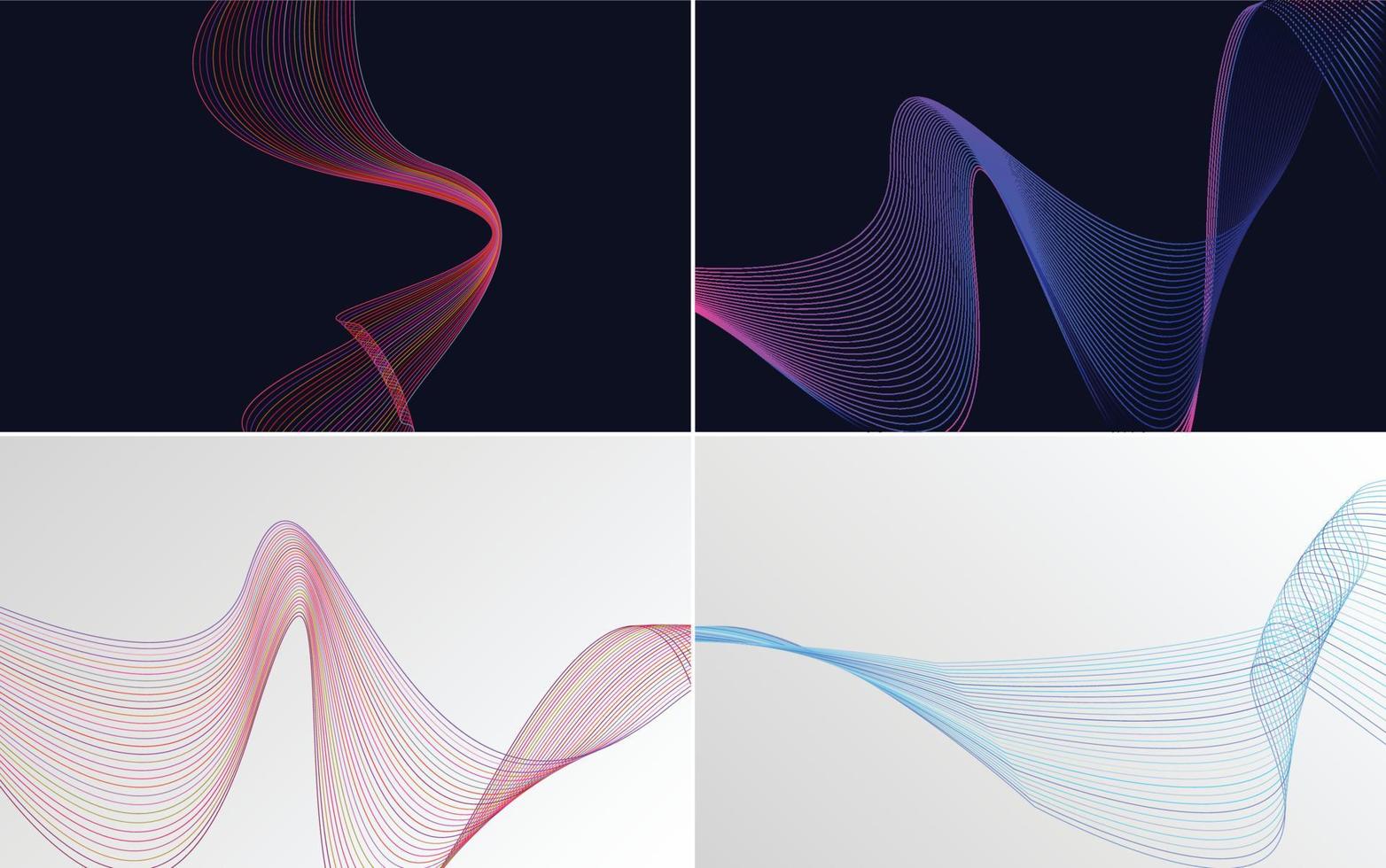 Set of 4 geometric wave pattern background Abstract waving line vector