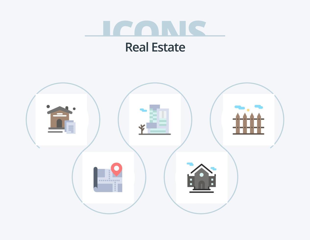 paquete de iconos planos inmobiliarios 5 diseño de iconos. . bienes raíces. documento. calefacción. verdadero vector