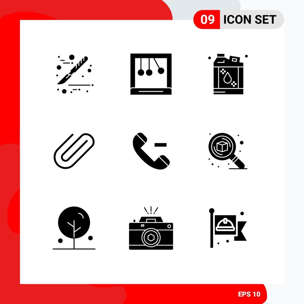 Modern Set of 9 Solid Glyphs and symbols such as design contact kerosene call clip Editable Vector Design Elements